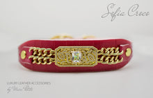 Load image into Gallery viewer, Pink, Roayl style Dog Collar & Leash in Croco leather