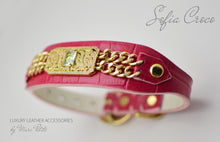 Load image into Gallery viewer, Pink, Roayl style Dog Collar & Leash in Croco leather