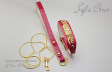 Load image into Gallery viewer, Pink, Roayl style Dog Collar & Leash in Croco leather