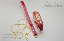 Load image into Gallery viewer, Pink, Roayl style Dog Collar & Leash in Croco leather