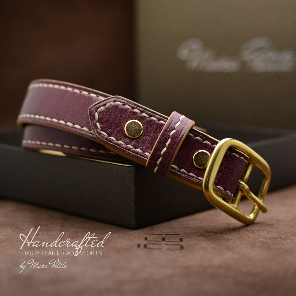 Awesome Burgundy Leather Belt with Brass Buckle and Leather Stud