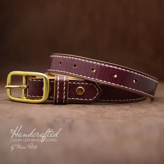 Handmade Burgundy Leather Belt with Brass Buckle