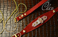 Load image into Gallery viewer, Luxury Set Dog Collar & Dog Chain Leash in red fur leather