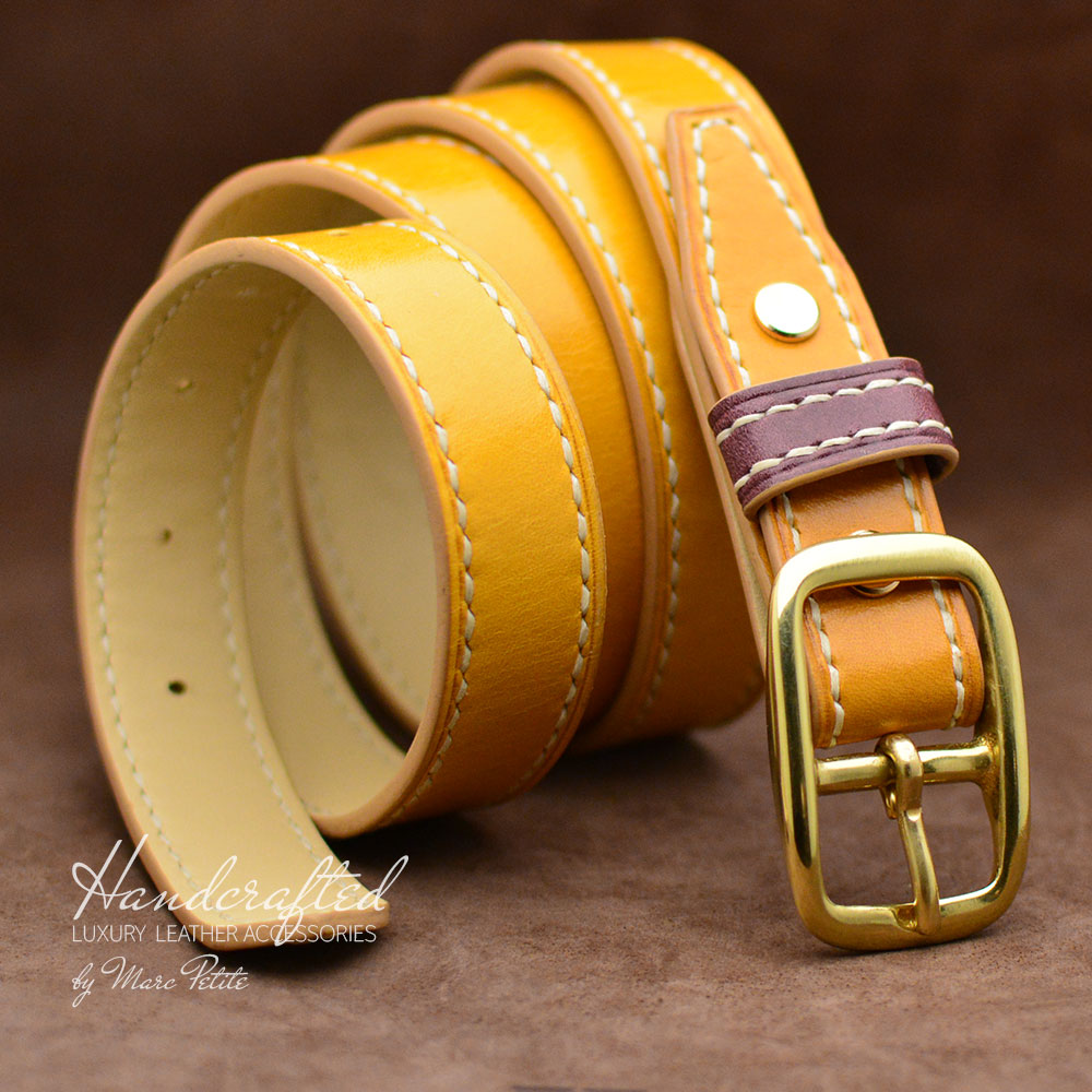 Yellow Mustard Leather Belt with Brass Buckle Middle Leather