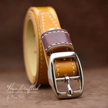 Load image into Gallery viewer, Handcrafted Yellow Mustard Leather Belt with Stainless Steel Buckle & Large Leather Burgundy Stud