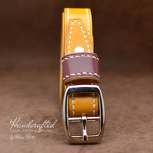 Load image into Gallery viewer, Handmade Yellow Mustard Leather Belt with Stainless Steel Buckle & Large Leather Burgundy Stud