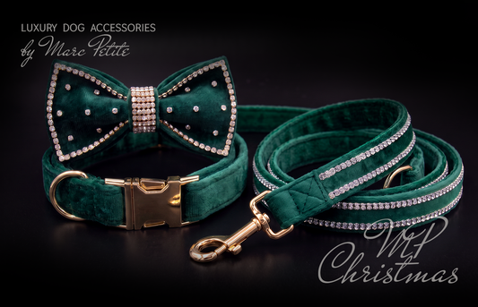 MP Christmas Green Dog Collar, Bow Tie & Leash