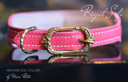 Royal Dog Collar & Leash in Pink Leather & Nacar 
