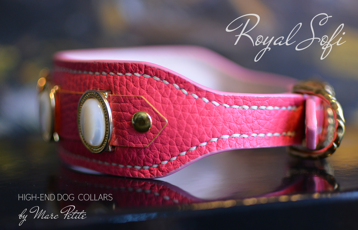 Royal Dog Collar & Leash in Pink Leather & Nacar 