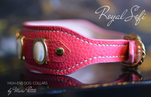Royal Dog Collar & Leash in Pink Leather & Nacar 
