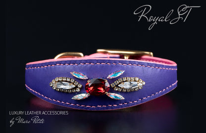Royal Dog Collar with Swarovski in purple leather