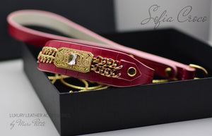 Pink, Roayl style Dog Collar & Leash in Croco leather