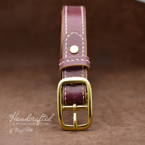 Custom made Burgundy  Leather Belt with Brass Buckle and Leather Stud