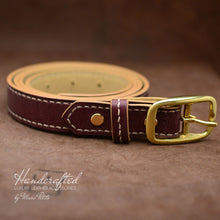 Charger l&#39;image dans la galerie, Made-to-order Burgundy  Leather Belt with Brass Buckle and Leather Stud