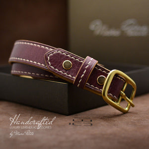 Awesome Burgundy  Leather Belt with Brass Buckle and Leather Stud