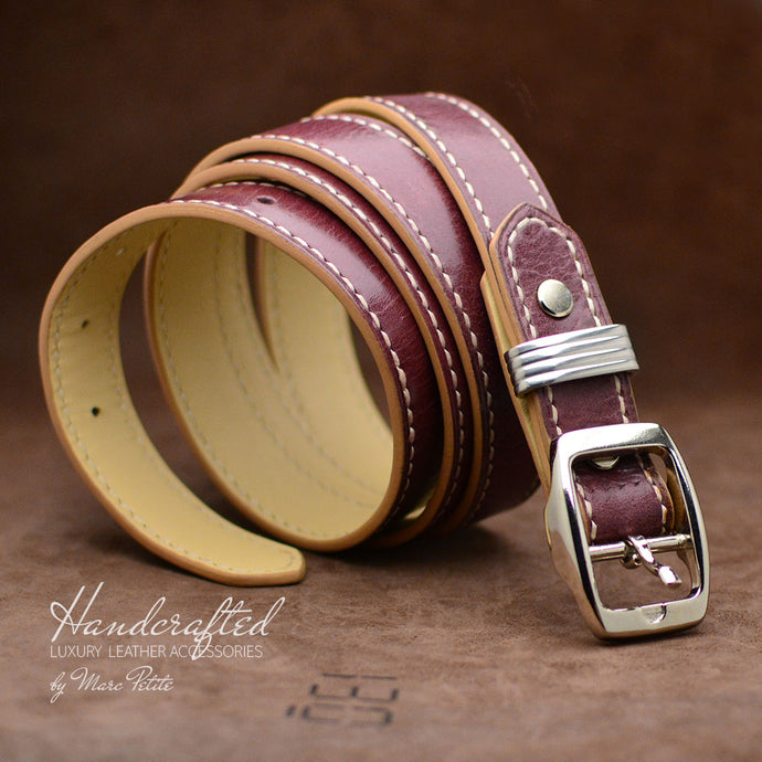 Burgundy  Leather Belt with Stainless Steel Stud
