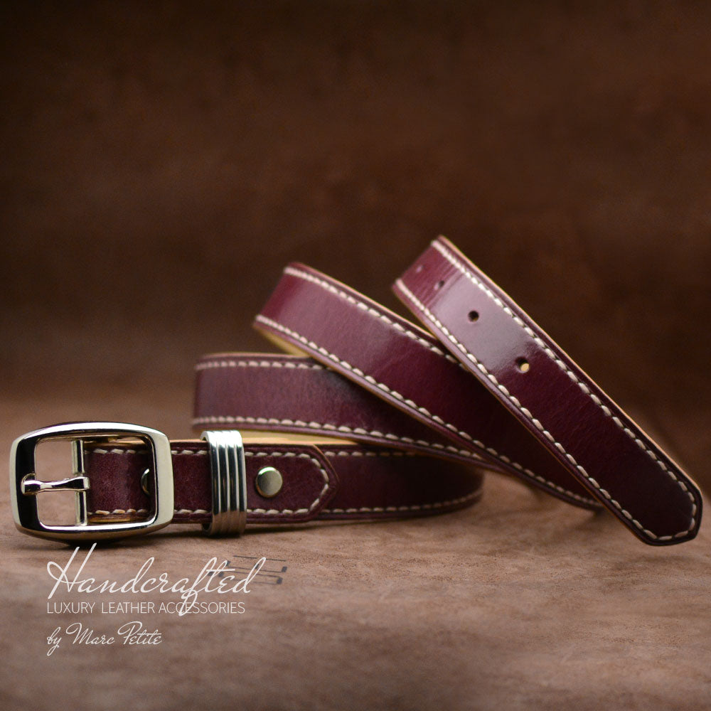 Handcrafted Burgundy  Leather Belt with Stainless Steel Stud