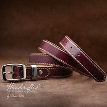 Load image into Gallery viewer, Handcrafted Burgundy  Leather Belt with Stainless Steel Stud
