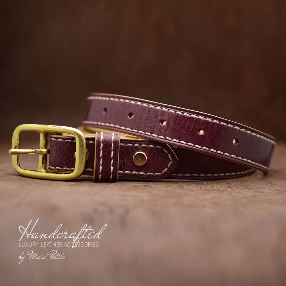 Handmade Burgundy  Leather Belt with Brass Buckle