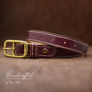 Handmade Burgundy  Leather Belt with Brass Buckle