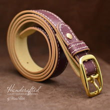 Load image into Gallery viewer, Handcrafted Burgundy  Leather Belt with Brass Buckle