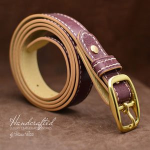 Handcrafted Burgundy  Leather Belt with Brass Buckle