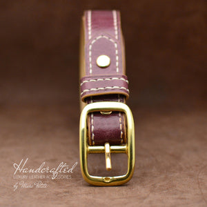 Red Burgundy  Leather Belt with Brass Buckle