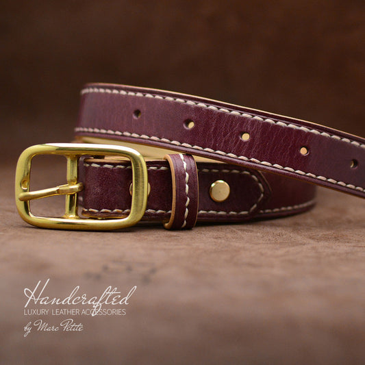 Burgundy  Leather Belt with Brass Buckle and Leather Stud