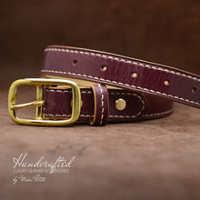 Charger l&#39;image dans la galerie, Burgundy  Leather Belt with Brass Buckle and Leather Stud