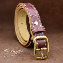 Load image into Gallery viewer, Handmade Burgundy  Leather Belt with Brass Buckle and Leather Stud