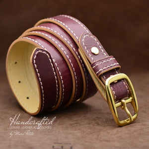 Burgundy  Leather Belt with Brass Buckle