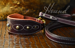 Burgundy Vegetable Tanned Leather Dog Collar & Leash