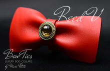 Charger l&#39;image dans la galerie, Red Leather Bow Tie with Crystal