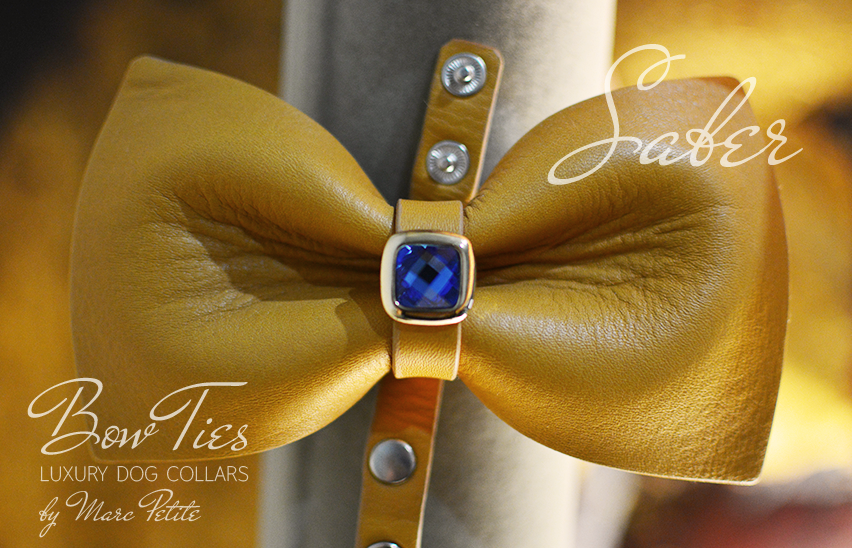 Creamy Yellow Leather Bow Tie Dog Collar