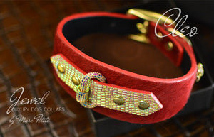Jewelled Luxury Dog Collar in Red & Gold for Italian Greyhound