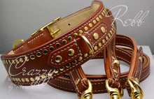 Load image into Gallery viewer, leather dog collar and matching leash for large dogs