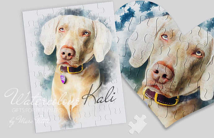 Custom Dog Puzzle made of you Photo in Watercolour Technic.