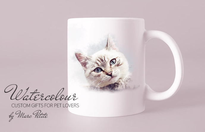 Custom  Personalized Cat Cup from Photo - Watercolour