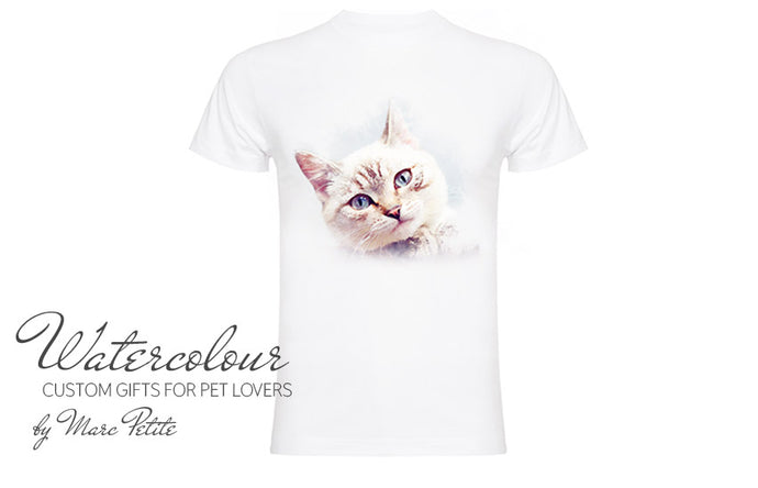T-shirt chat aquarelle personnalisé à partir de photo