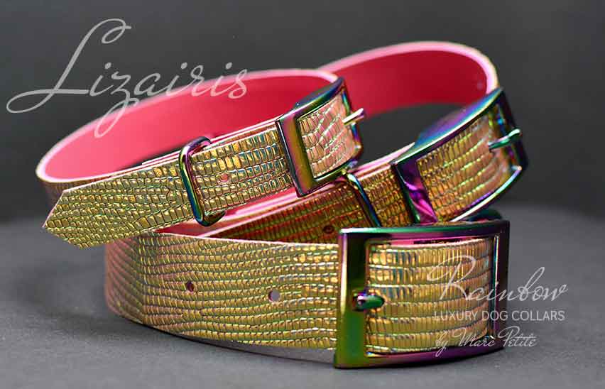 Holograhic Fashion dog collar croco reptil print leather
