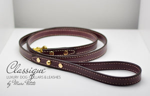 Burgundy, handmade and hand-stitched leather leash