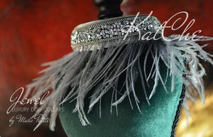 Haute Couture Dog Collar with feathers - Gold Plated - Grey - by Marc Petite