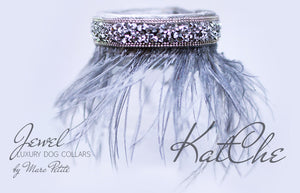 Haute Couture Dog Collar with feathers - Gold Plated - Grey - by Marc Petite