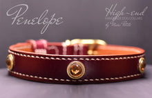Load image into Gallery viewer, Burgundy vegetable tanned leather dog collar
