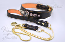Charger l&#39;image dans la galerie, Diamond Dog Collar with large crystals in black leather