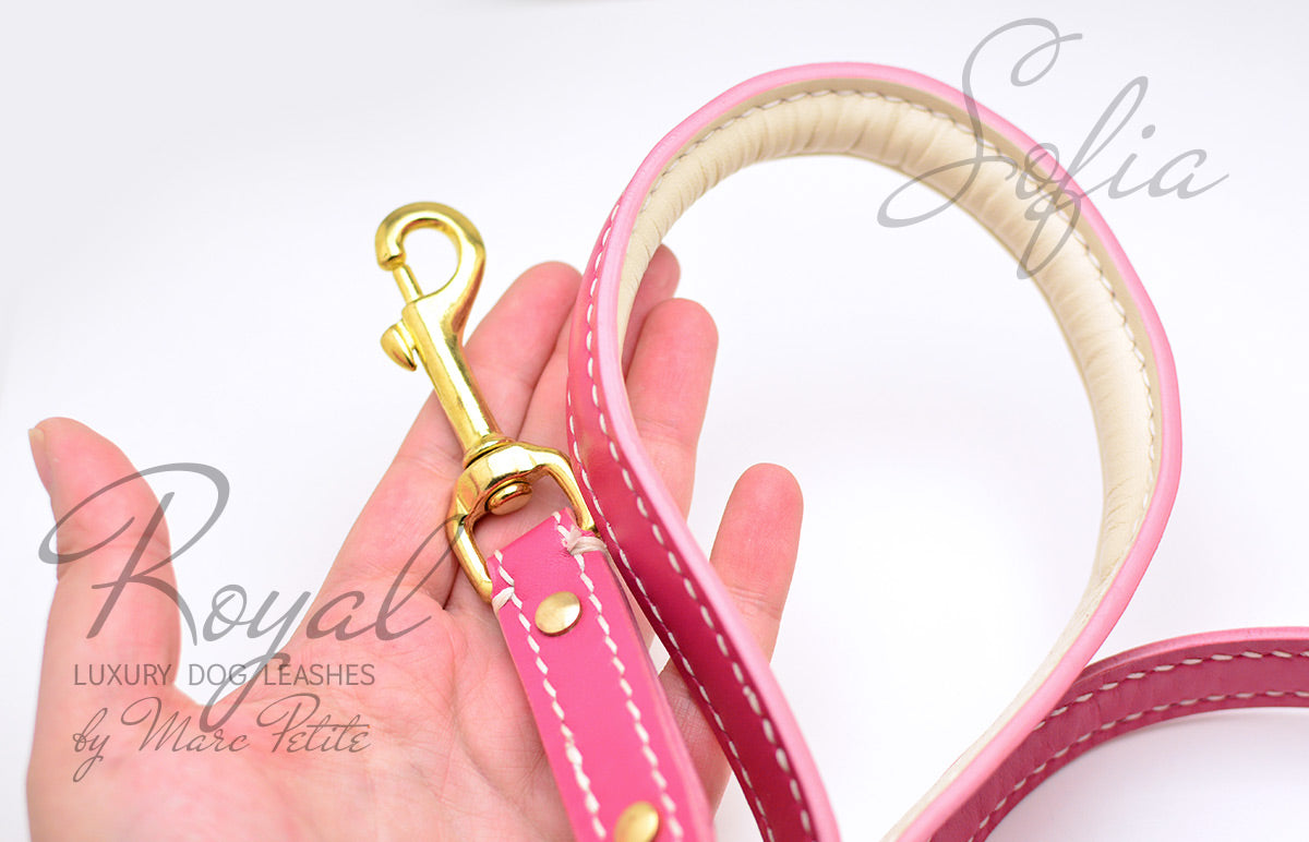 pink leather dog leash