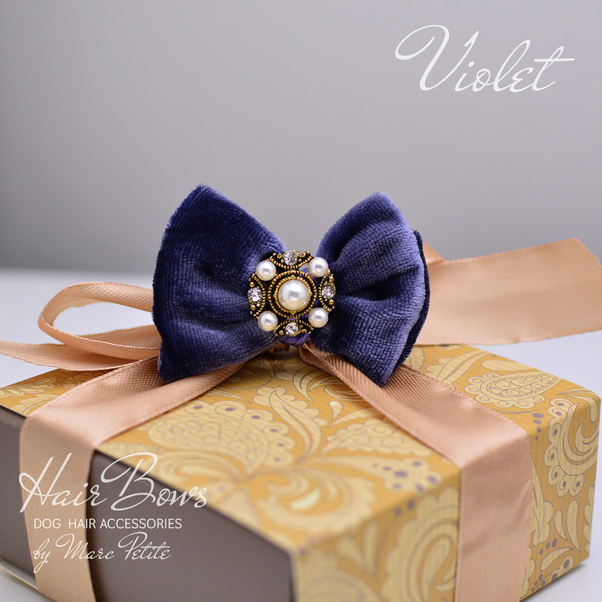 violet dog hair bow
