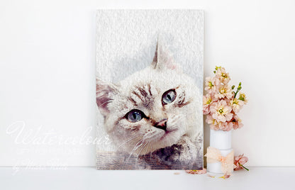 Custom Cat Portrait from Photo - Watercolour