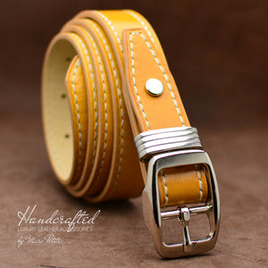 Yellow Full Grain Leather Belt with Stainless Steel Buckle