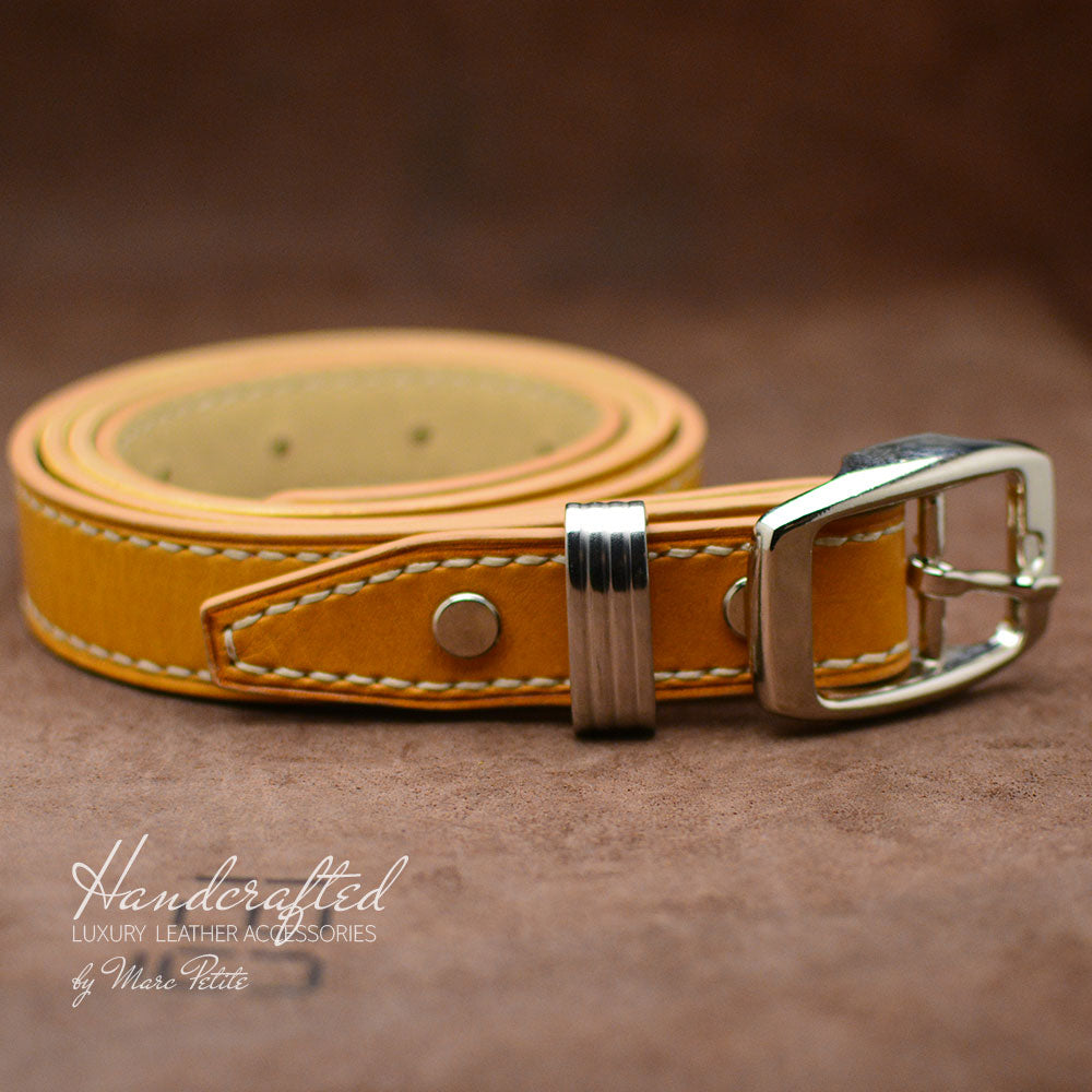 Yellow Mustard Leather Belt with Stainless Steel Buckle